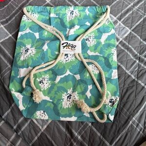 Hollywood Color Company Canvas Block Bag Floral Green Drawstring Backpack NWT